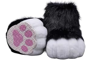 TURSUIT Fursuit feet paw Shoes kit Plush Furry Boots fursuit Costume paw Shoes Halloween Accessories Cosplay Costume Comic Exhibition (Black, 9.84 in)