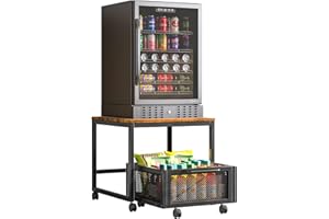 COCOLUCKY Mini Fridge Stand with Storage, Mobile Beverage Refrigerator Stand,Refrigerator Stand for Mini Fridge,Mini Fridge Organizer with Drawer Basket for Home Office,19.7x19.7in(Vintage Brown)
