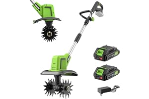 STEELITE 2X20V Battery Powered Tiller, 360 RPM Cordless Tiller, 9-inch Tilling Width and 7-inch Depth Portable Rotary Tiller,