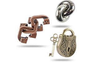 MHY 3 Pieces Large Size Brain Teaser Puzzles,Metal Cast Puzzle Game Toys，3D Highly Difficult Adult Puzzles，IQ Educational Box for Teens…