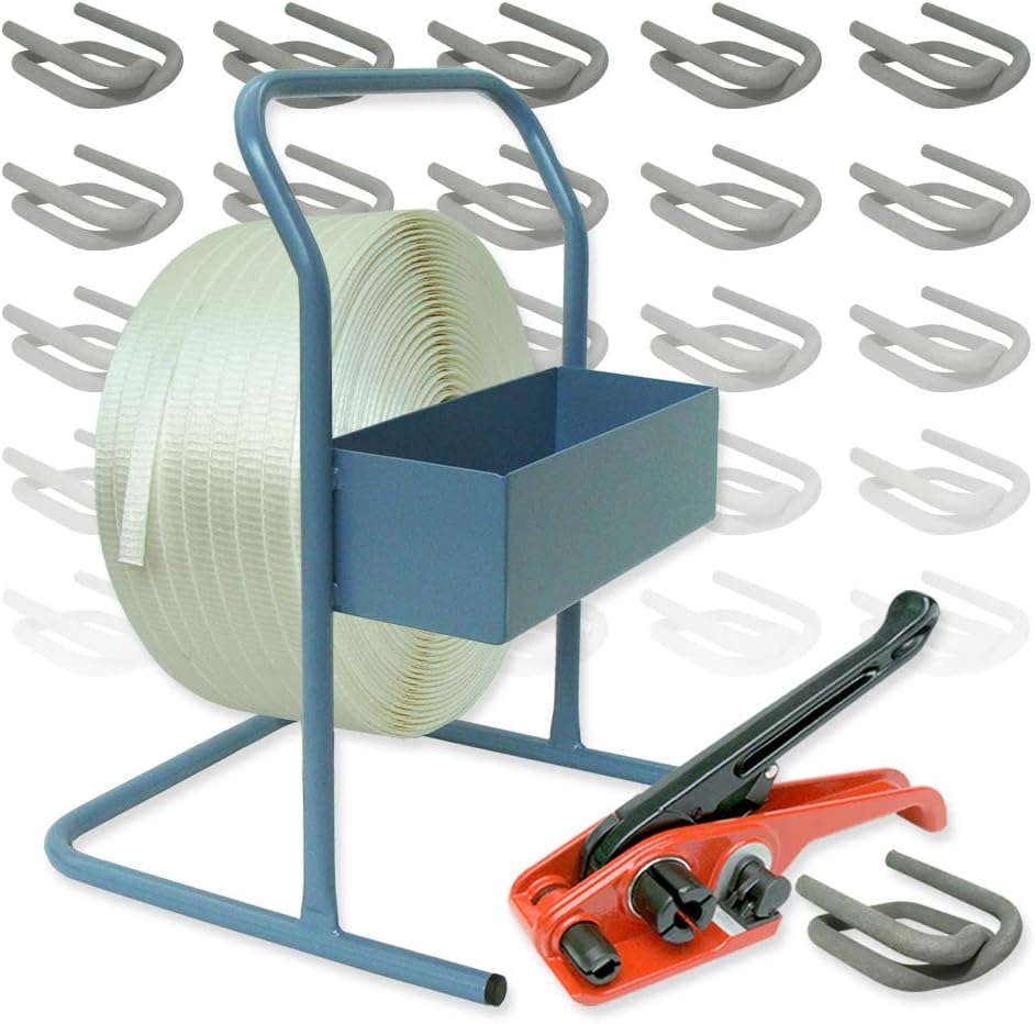 Umreifungsset 19mm Mit Abrollwagen - 400m HD Band & 150 Klemmen Für Holzbündel