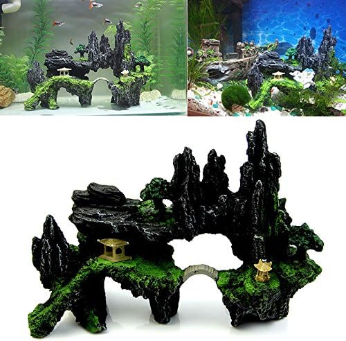 Mountain View Aquarium Tree House Cave Bridge Fish Tank Ornament Decoration New
