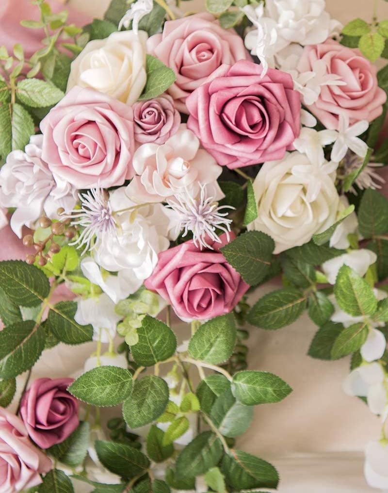 IKAH Roses Artificial Flowers 25pcs Dual Palette Blushing Pressed Rose with Stem for DIY Wedding Flower Arrangements Centerpieces Bouquets Party Decorations