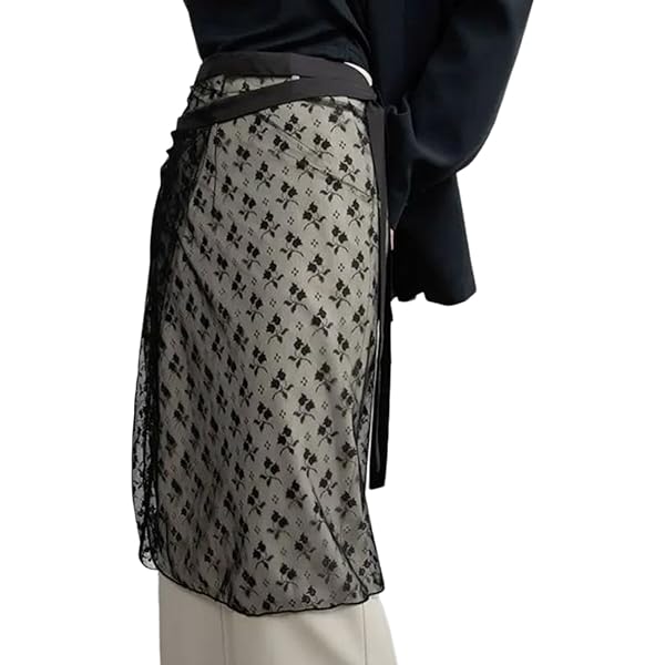 Women Korean Tie Up See Through Sequins Flower Lace Apron Skirt