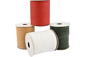 WHOLGMZY 4 Rolls Raffia Ribbon, 1312 Feet Christmas Raffia Ribbon String Packing Paper Twine for Gift Wrapping Decoration DIY Craft