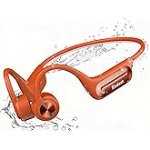 KIM HOST Bone Conduction Headphones, Open Ear Headphones with MP3 Mode 32GB, 10Hrs Playtime IP68 Waterproof Swimming Headphones Secure Fit for Running, Cycling, Work, Gift(Orange)