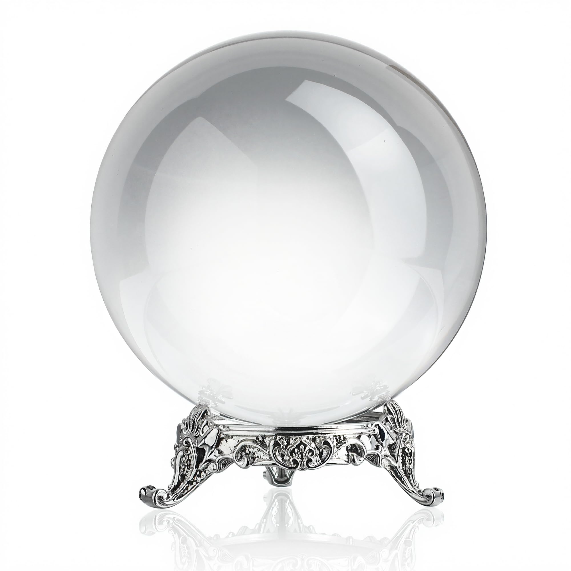 Photo 1 of **MISSING STAND** QFkris 80mm Clear Crystal Ball with Stand for Fortune Teller Divination Crystal Sphere for Magic, 3.1inch Decorative Ball for Lensball Photography, Feng Shui