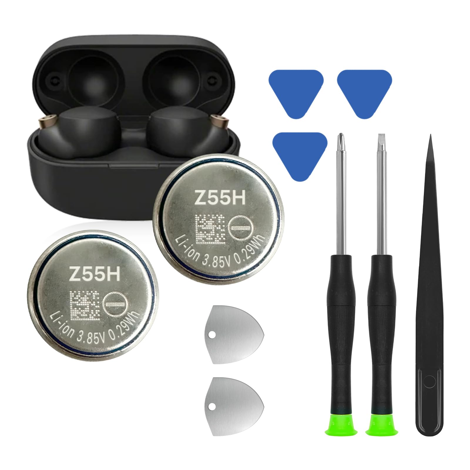 2PCS Z55H Battery, [75mAh](𝟮𝟬𝟮𝟰 𝗡𝗲𝘄 𝗨𝗽𝗴𝗿𝗮𝗱𝗲𝘀) Compatible with Sony Headset Battery for WF-1000XM4 • Truly Wireless Earbud Headphones Battery+ Tools