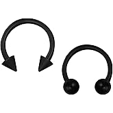 Forbidden Body Jewelry Set of 2 Styles Horseshoe Rings: 16g 8mm Surgical Steel Black IP Rings for Septum & Cartilage