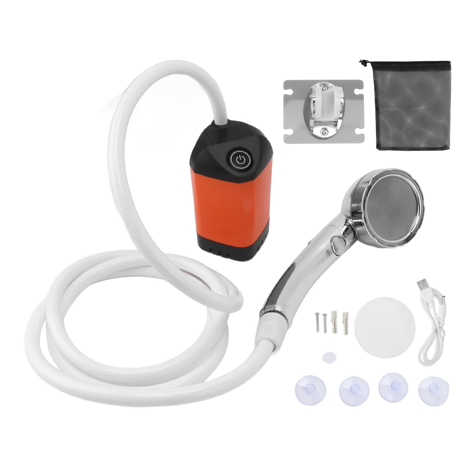 Camp Shower Pump, Portable Shower Camping Shower 3 Gears Adjustable Outdoor Camp Shower Pump Electric Rechargeable Portable Camping Hiking Shower (Orange)