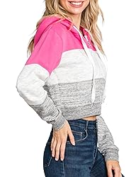 DOUBLJU Casual Crop Hoodie Long Sleeve Zip Up