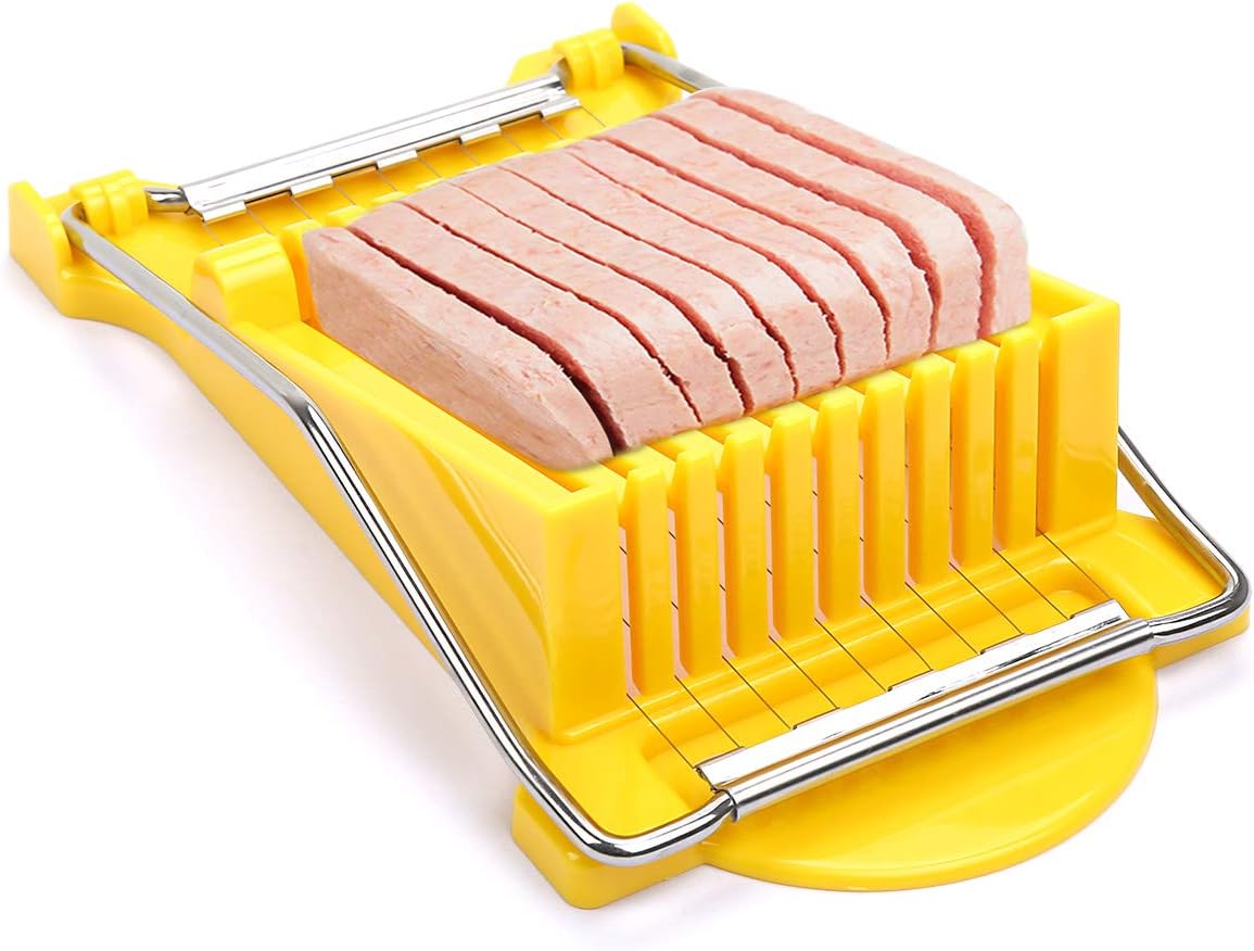 DricRoda Luncheon Meat Slicer, Soft Food Cheese Sushi Cutter, Egg Fruit Slicer, Ham Peeler, Canned Meat Cutting Machine with 10 Stainless Steel Wires(Yellow)