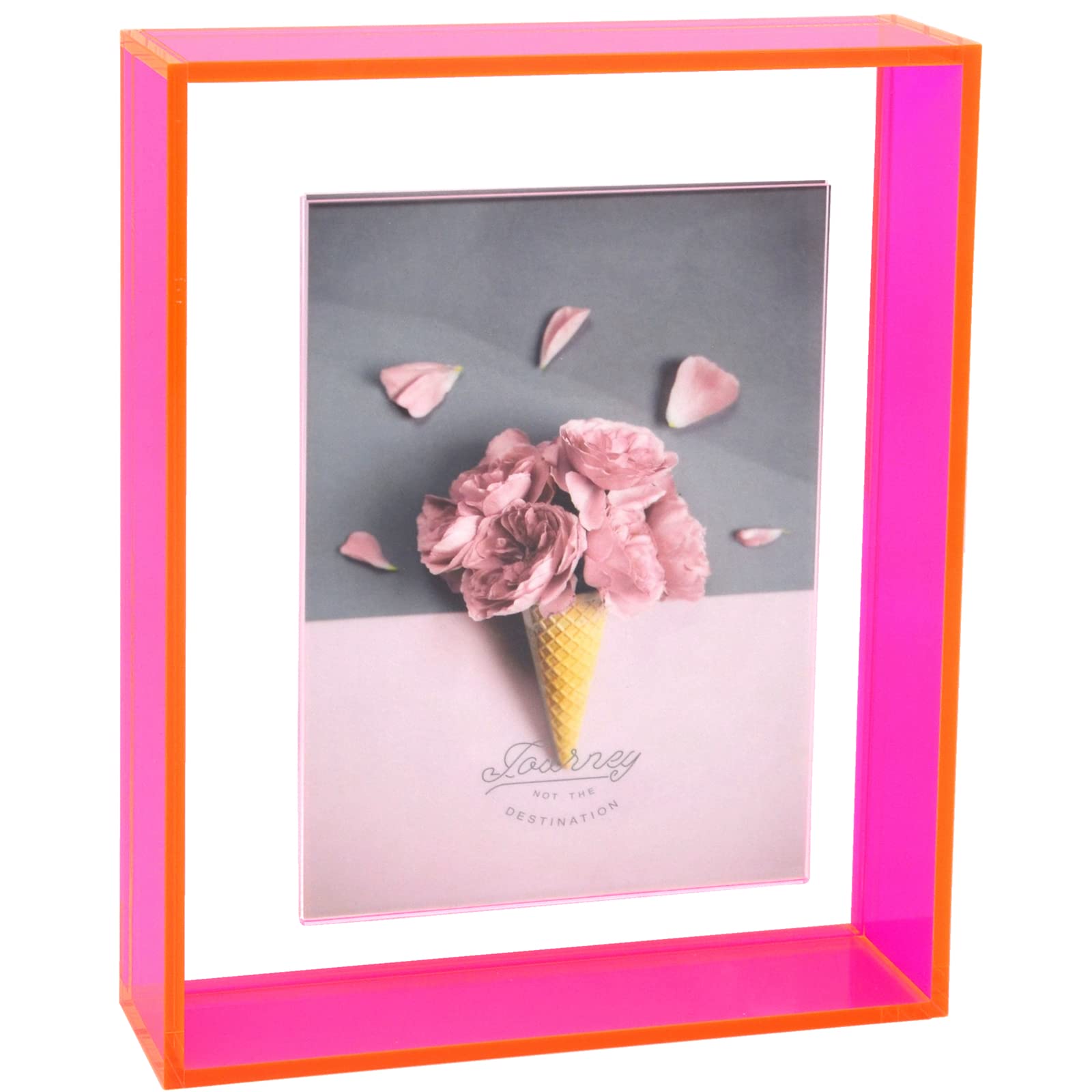 Photo 1 of Mutellstory 5x7 Acrylic Picture Frame Neon Floating Photo Frame for Wall Mount and Tabletop Decorative in Gallery Home Office, Neon Pink