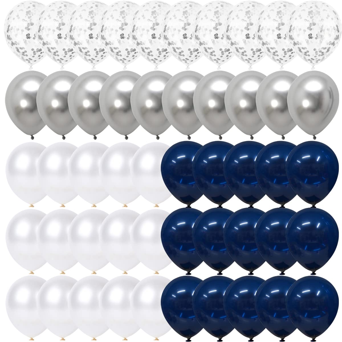 Navy Blue and Silver Balloons SKYIOL Dark Blue Silver Pearl White Helium Balloons Pack 50 Pcs 12 inch Confetti Metallic Latex Balloon for Adults Birthday Wedding Graduation Retirement Party Decoration