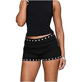Verdusa Women's Punk Grommet Eyelet Mini Shorts High Waisted Shorts Rave Club Outfits