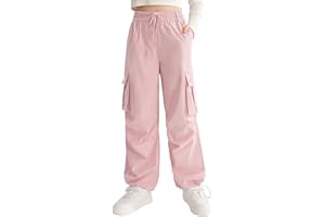 Ninobebe Girls Cargo Jogger Pants Parachute Pants with Elastic Waist and Pockets Cargo Trousers for Teens Girls 7-14 Years