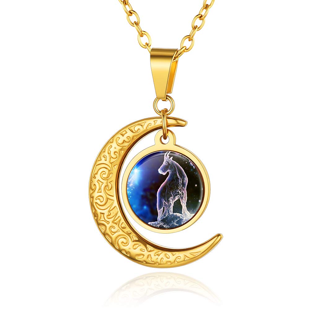 Custom4U Capricorn Zodiac Necklace for Girls-Elegant Gold Plated Horoscope Astrological Pendant for Womens Birthday Christmas