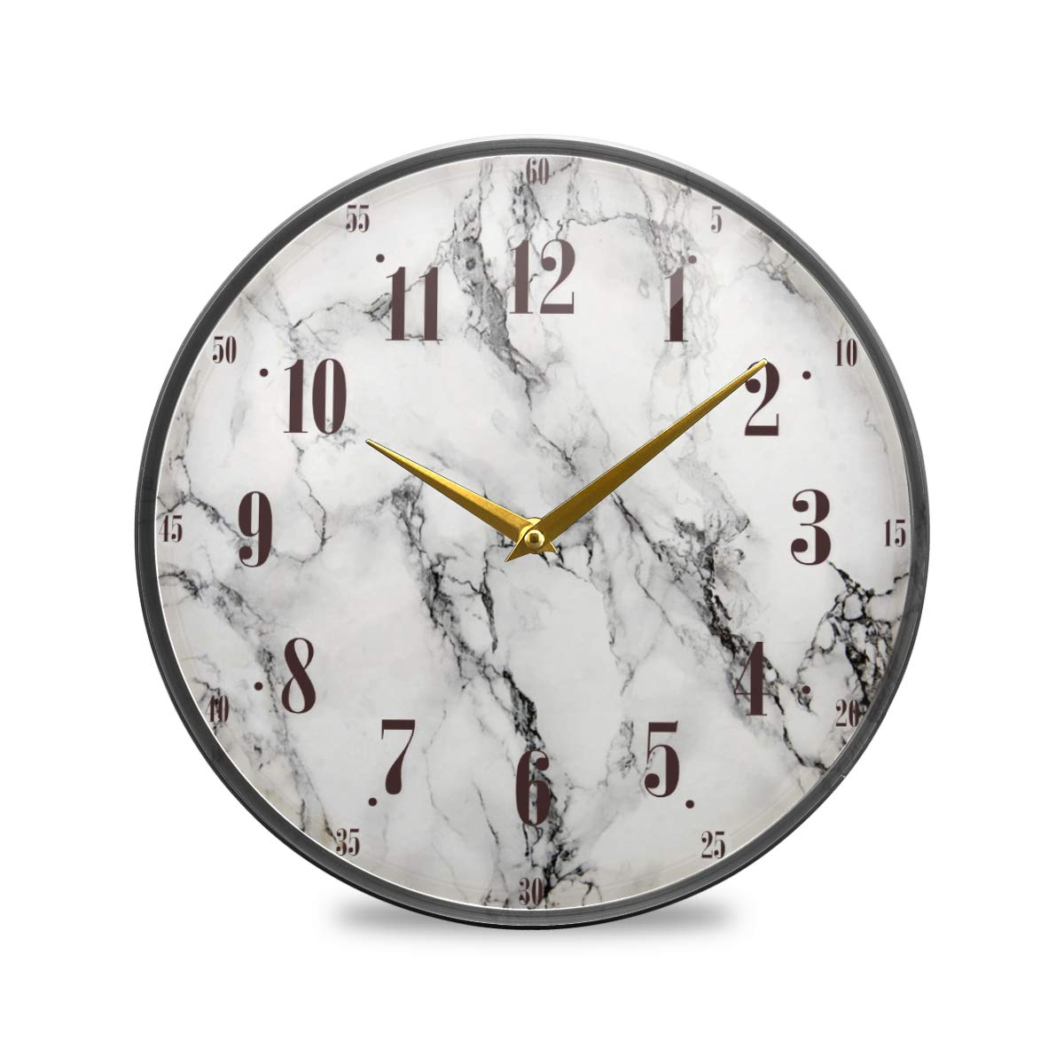 ALAZA Large Round Silent Wall Clock, White Marble Non Ticking Clock for Living Room Kitchen Bedroom Office Ornaments Decorative,Desktop Stand