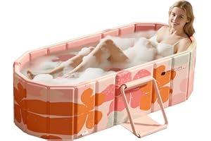 HLCZLUZ Portable Foldable Bathtub, Freestanding Bathtub No Installation, Bathroom SPA Soaking Bath Tub, Shower Stall Collapsible Hot & Ice Bath for Indoor Outdoor (Pink, ‎47.2"L x 21.6"W x 19.6"H)