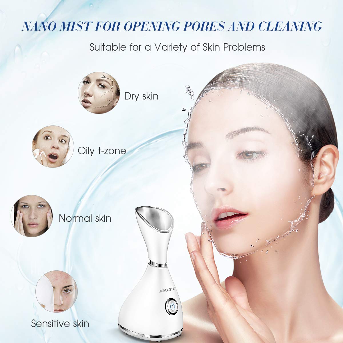 Facial Steamer, JOMARTO Nano Ionic Facial Steamer, Home Humidifier Personal Vaporizer, Portable Home Skin Spa Steamers, Warm Mist for Moisturizing and Blackheads Acne Skin Care, Ideal Gift: Beauty