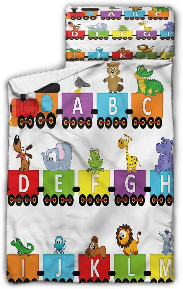 Train Kids Toddler Nap Mat Alphabet Carriage Animals for Daycare and Preschool 50X20 INCH