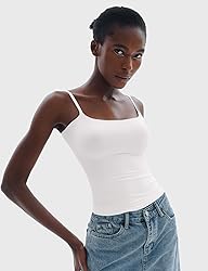PUMIEY White Tank Top for Women Square Neck