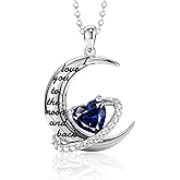 Distance Valentine's Day Gift I Love You to The Moon and Back Necklace for Women, S925 Sterling Silver Forever Love Heart Birthstone Necklace, Anniversary Birthday Jewelry Gifts for Her Wife Lover