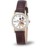Disney Mickey Watch - Watch for Women - Mickey Mouse Watches for Women Toys - 90s Mouse - Vintage - Articulating Hands - Gold Case - Brown Leather Strap