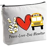 VAMSII Peace Love Bus Monitor Gifts Makeup Bag School Bus Driver Appreciation Gifts Women Cosmetic Bag Bus Driver Retirement Gifts (White)