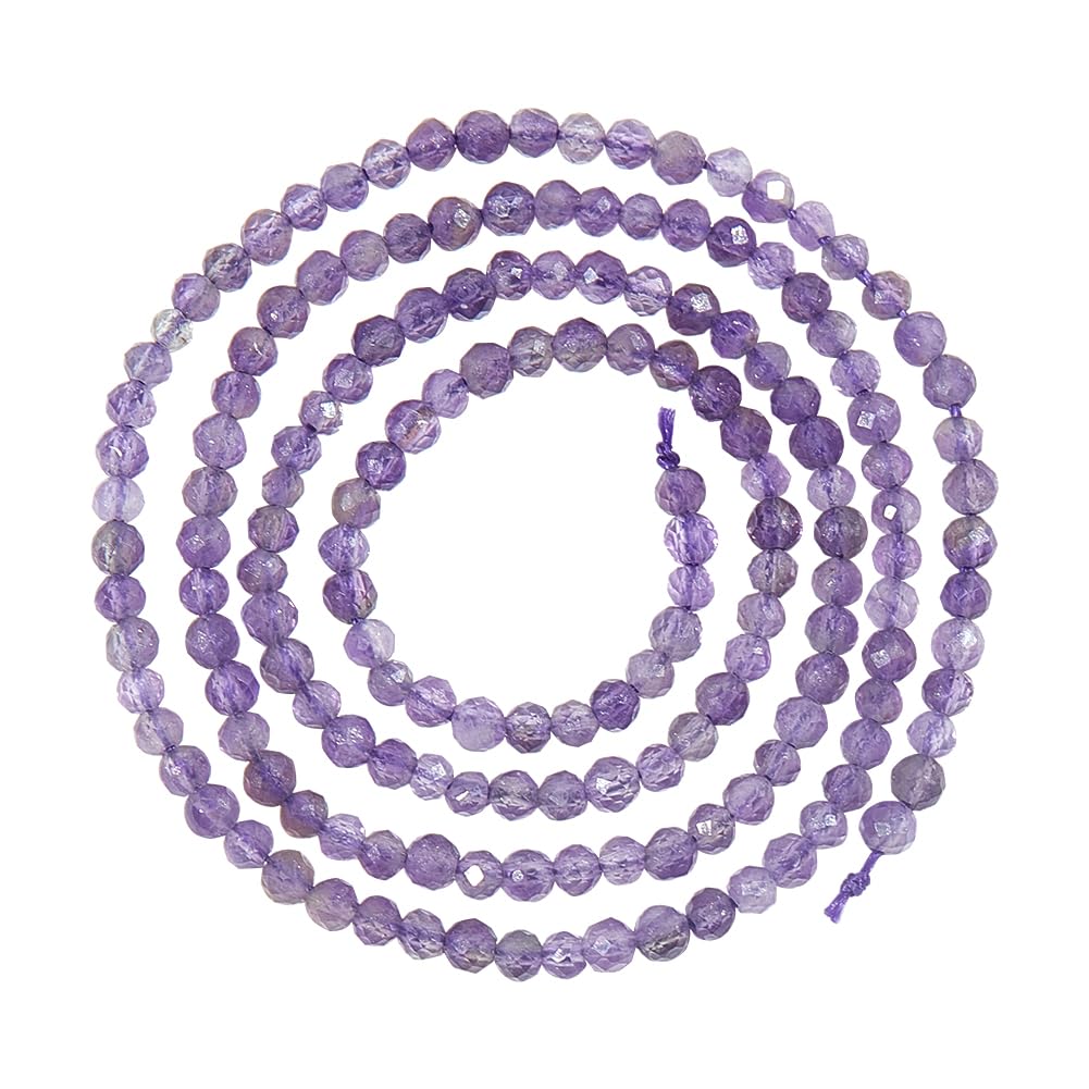 NBEADS 1 Strands About 181~210pcs Natural Amethyst Beads, 2mm Faceted Round Stone Beads Loose Gemstone Beads Spacer Beads for DIY Crafts Necklace Bracelet Jewelry Making