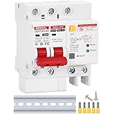DIHOOL Ground Fault Circuit Breaker with Voltage Surge Arrester Protection, 32Amp, 2 Poles, AC 120V-240V, DIN Rail Mount Residual Current Circuit Breaker
