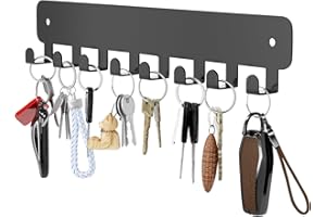 pickpiff 1 Pack Key Holder for Wall Adhesive, Key Hooks with 8 Hooks Wall Mounted, Black Key Hangers for Living Room, Kitchen, Office