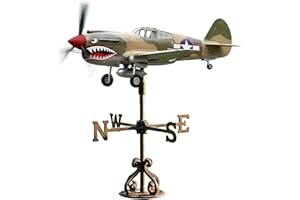 Shark Mouth Warplane Garden Wind Spinner, Metal Warplane Weather Vane, 3D Dynamic Iron Windmill for Yard and Garden Decorativ
