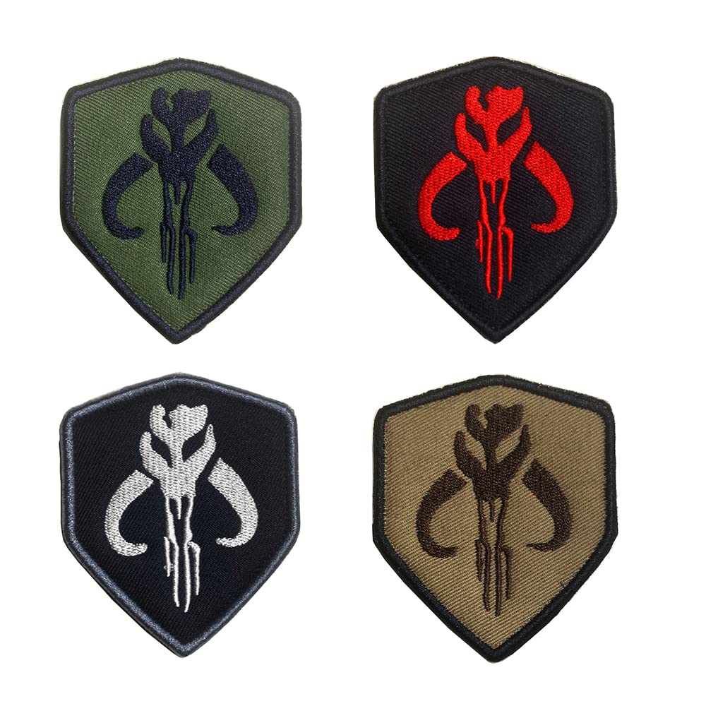 Zcketo 4 Pcs Military Tactical Patches for Movie The Bounty Hunters Skull Shield Hook and Loop Fasteners Embroidery Funny Morale Emblem Tags for Backpack Bag Cap Vest Collect Patch(Shield) — image 1