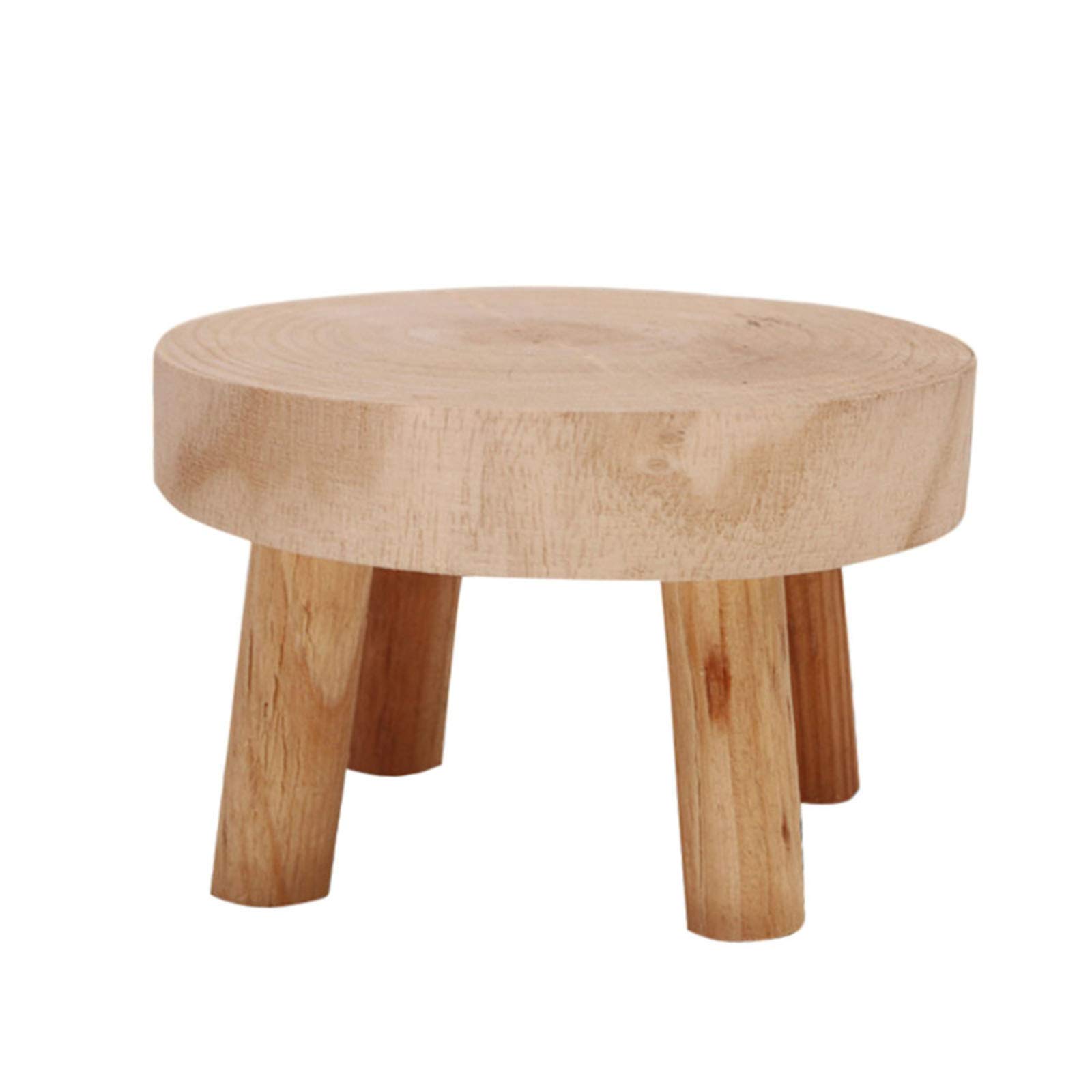 ASSR Mini Wooden Stool Round Stool with 4 Legs Vintage Style Indoor Outdoor Garden Decoration