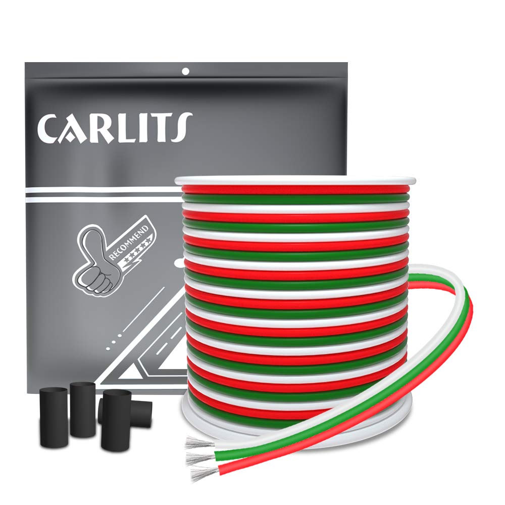 CARLITS 22AWG 65.6ft 3 Conductor Extension Cable Wire 3x0.3mm² 3 Core 20m Stranded Tinned Copper 22 Gauge 3Pin Color Wire 12V 24V DC for WS2812b WS2811 Dream Color Led Strip Lights