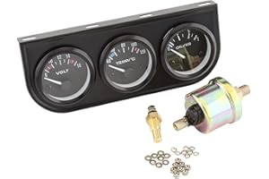 3-in-1 Car Gauge Set, 52mm Triple Gauges, Stainless Steel, Black Console, Voltmeter, Water Temperature and Oil Pressure Meter