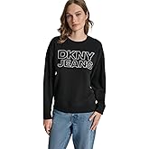 DKNY womens Crew Neck Logo Knit Sweatshirt