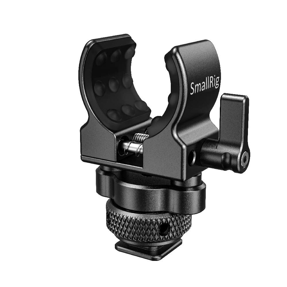 SMALLRIG Shotgun Microphone Holder with Cold Shoe, Microphone Shock Mount with Soft Silicone, Bumps and Noises Absorption - BSM2352