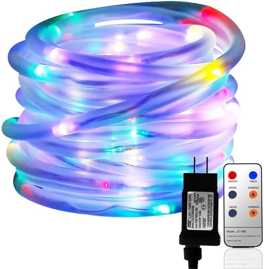 Led Rope Lights, 10M Tube Lights with 8 Modes, Waterproof Strip Lights with 136 LEDs, String Lights Mains Powered for Christmas Decorations, Tree Wedding Party Path Garden Patio Outdoor (Multi-colored) [Energy Class A+]