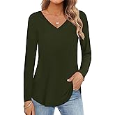 JROWI Womens Tops Short/Long Sleeve Casual V Neck Cotton T-Shirts Basic Tees Clothes