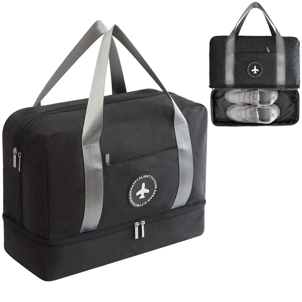 Kaxich Waterproof Gym Bag Duffle Bag Travel Overnight Bag Dry Wet Separation Weekender Handbag Sports Fitness Swim Tote Bag for Men Women (Black) 39 x 18 x 30cm/15.35'' x 7.08'' x 11.8''