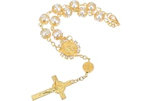 Cabilock Car Rosary Pendant Car Rear View Mirror Hanging Accessories Rosary Bead Cross Chain Ornament for Rearview Mirror Dec