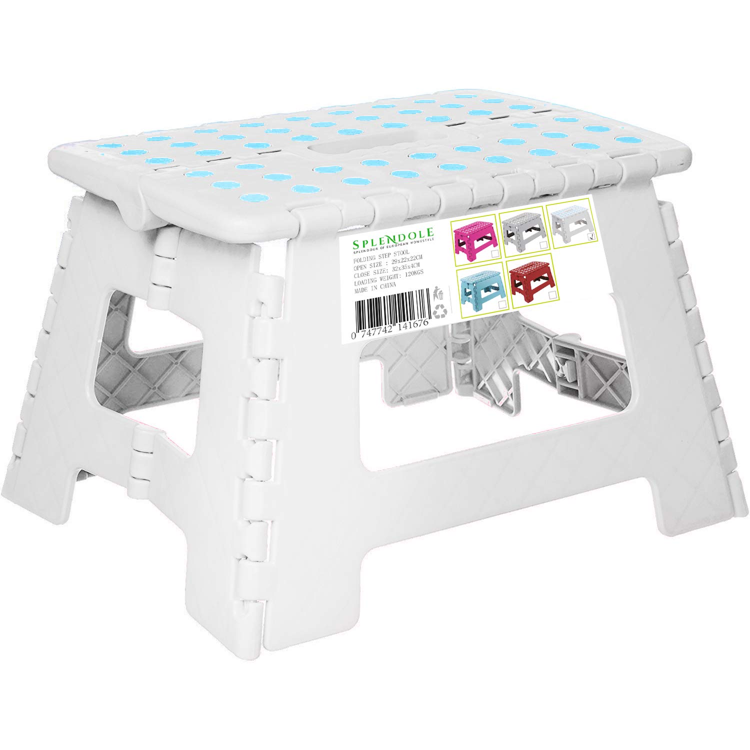 Splendole Small Folding Step Stool 22cm Anti Slip Top Compact Folding Plastic Stool Easy To Store, Perfect for Kitchen Step or Bathroom Step (White)