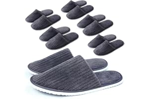 LILIGLORIS 6/10/12 pairs Spa Slippers for Guests, Washable Reusable Disposable Slippers for Women Men, Jacquard Fleece Closed-Toe Design for Hotel, Bathroom, Bedroom, Wedding, Travel, SPA Bulk Slippers for Guest Use