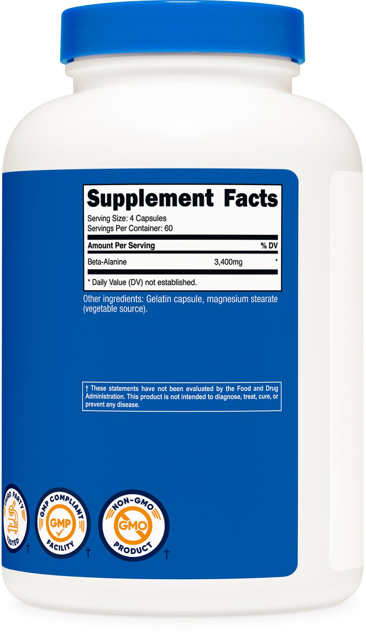 Nutricost Beta-Alanine Capsules 3400mg, 240 Capsules (60 Serv) - Potent Beta Alanine, Gluten Free & Non-GMO, 850mg Per Cap