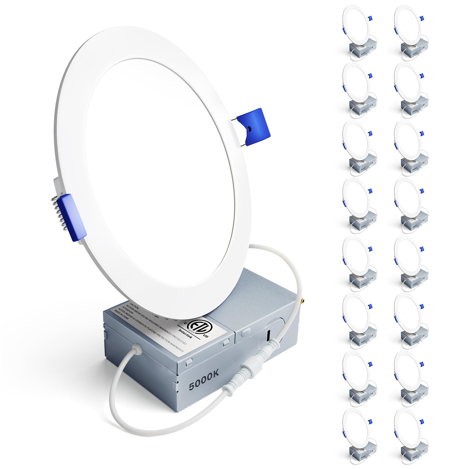 Photo 1 of Ensenior 16 Pack 6 Inch LED Recessed Ceiling Light, Dimmable, 5000K Daylight, 1050LM 12W 120V, High Brightness Canless Wafer Downlight - ETL&FCC&IC