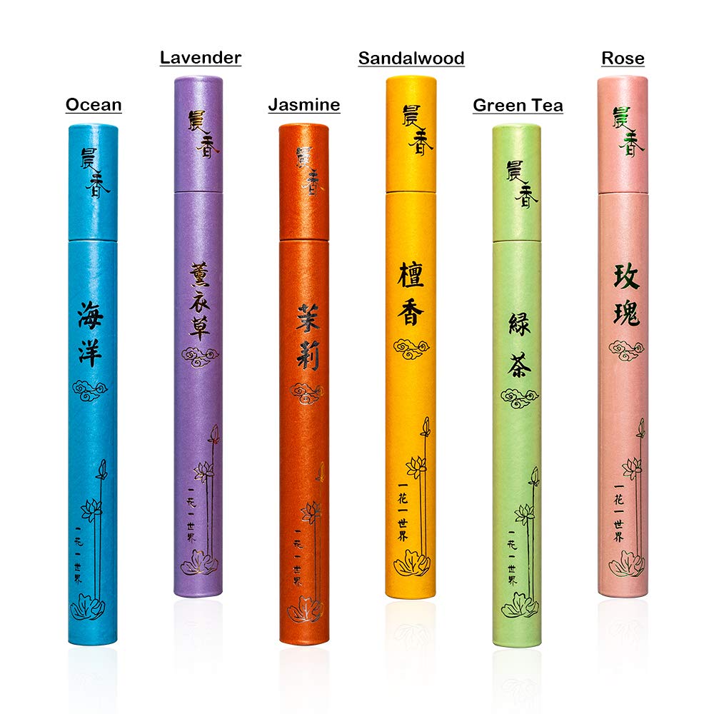 Corciosy Aromatherapy 270 Sticks Morning Star Incense Sandalwood Lavender Jasmine Green Tea Rose Ocean Fills The Room with The Perfect Aroma - 100% Natural - Lasts 40+ Minutes(6 Boxes)
