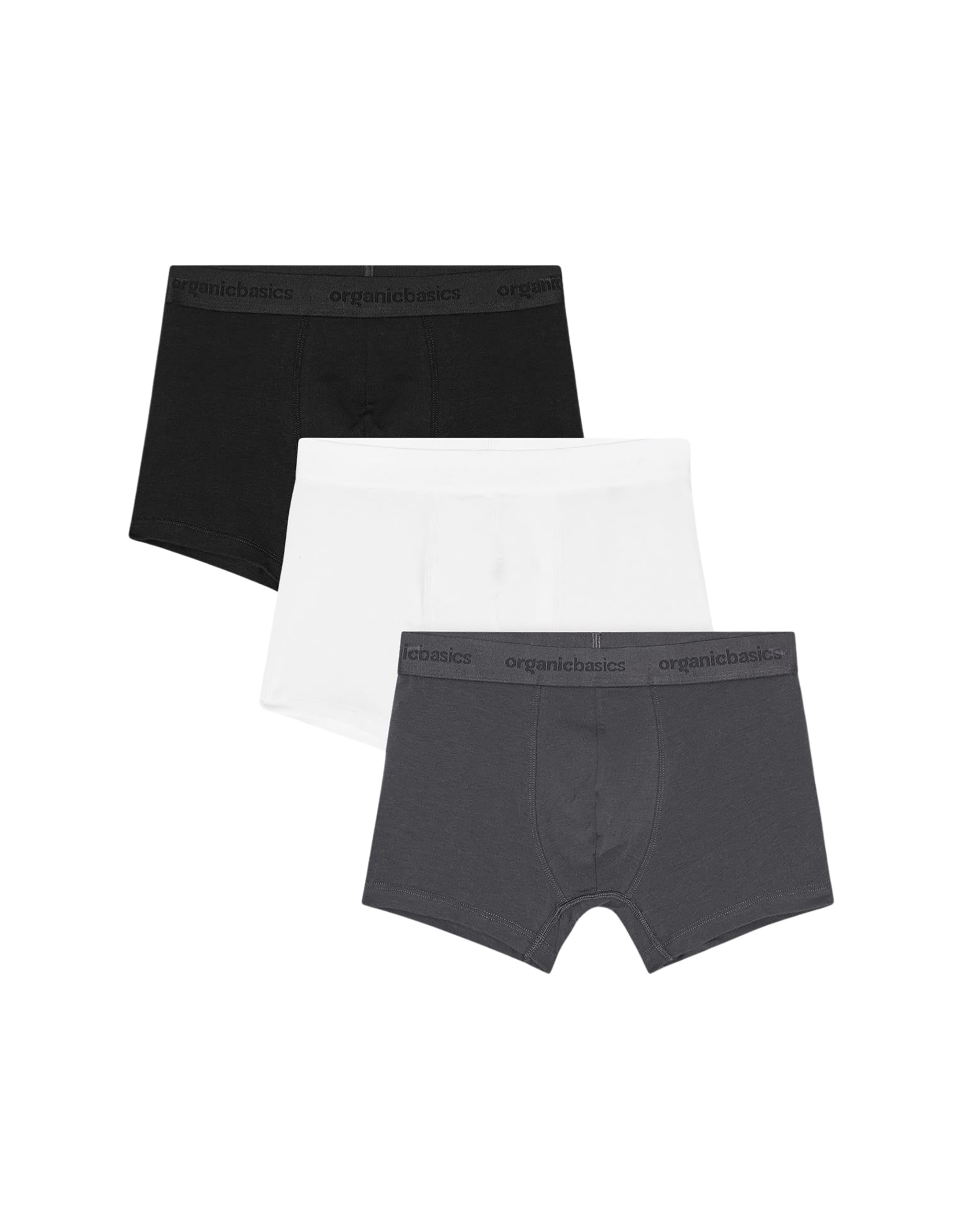Photo 1 of Organic Basics Mens Core 3" Organic Cotton Boxer Trunk Underwear 3-Pack, White/Slate/Black, X-Small