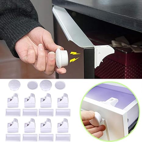 Sguan-wu 4 Stücke Kind Baby Sicherheit Magnetische Unsichtbare Schrank Schublade Schrankschloss mit Schlüssel